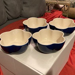 VTG Denby IMPERIAL BLUE Flower Ramekin-4 Custard/Creme Brulee/Souffles Cups-4.5"